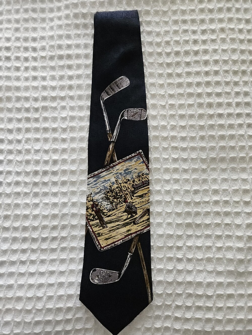 Stuart Hughes Men's Navy Golf Novelty Print Silk Tie Classic Width One Size